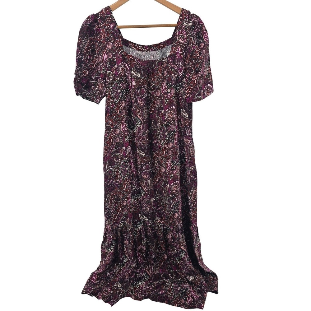 Maeve Midi Dress Womens Small Paisley Purple Puff Sleeve Tiered EUC